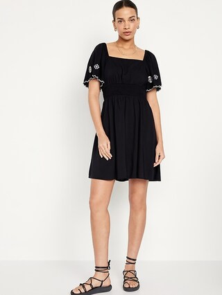 Waist-Defined Flutter-Sleeve Mini Dress | Old Navy (US)