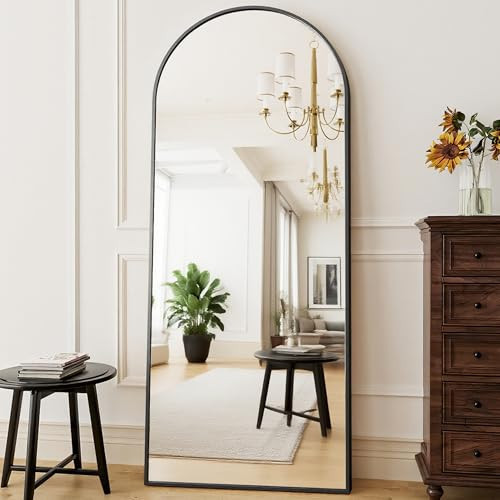 ZMYCZ Full Length Mirror, 71"x26" Body Floor Length Standing Mirror Hanging or Leaning with Stand, Extra Large Wall Mirrors, Arch-Top Mirrors with Aluminum Frame for Bedroom (Black) | Amazon (US)