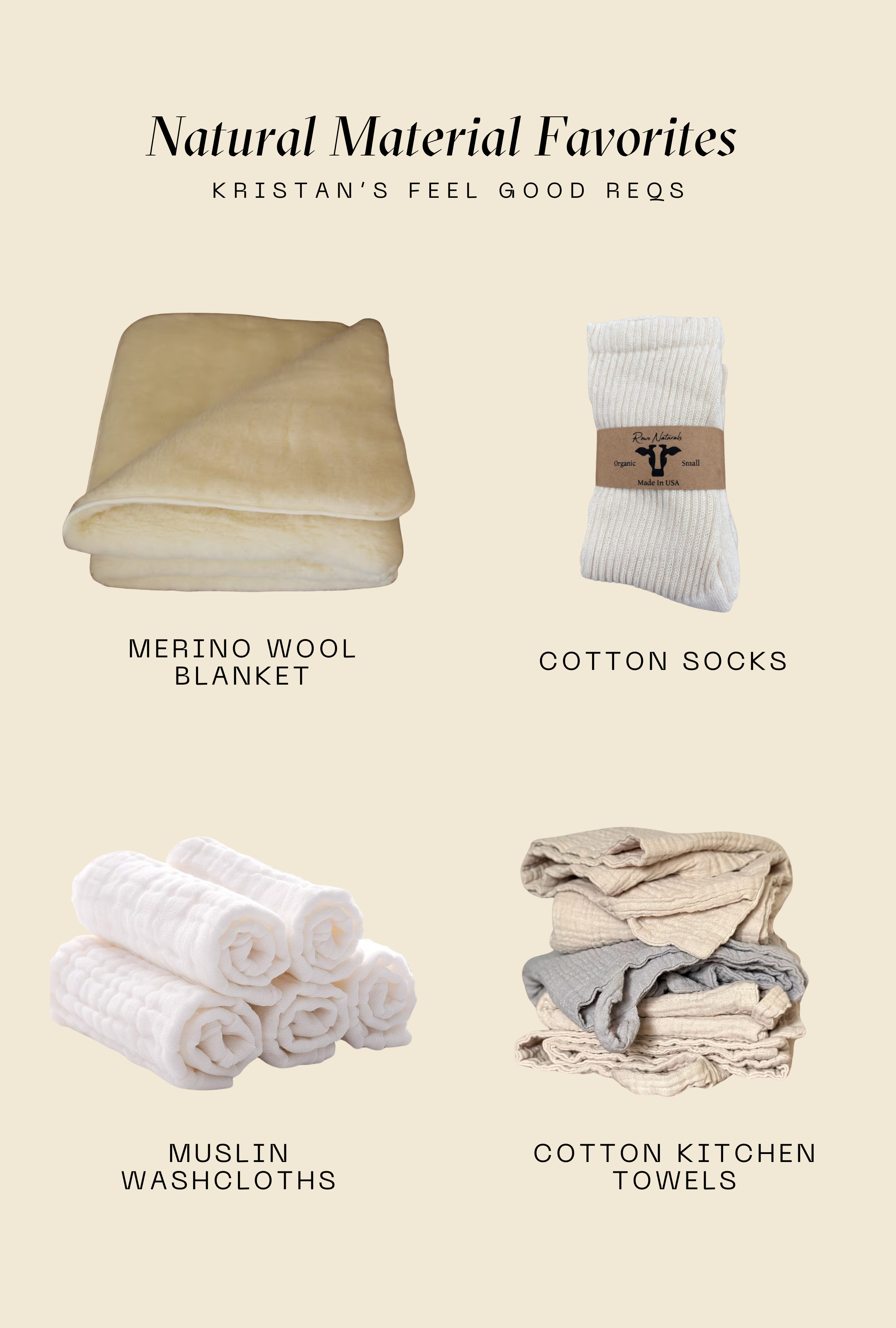 There's really no comparison between natural and synthetic materials - our bodies know the difference and when given the choice, my preference is always to use products made with materials straight from nature. 
 
It's why I chose an all cotton cover for the Feel Good Mat. Natural materials just feel better on our skin and when we feel better, we can relax more.
 
This is a list of favorite natural picks that keep me feeling good while staying easy on Mother Earth. 

 #naturalproducts #nontoxic #cotton #wool