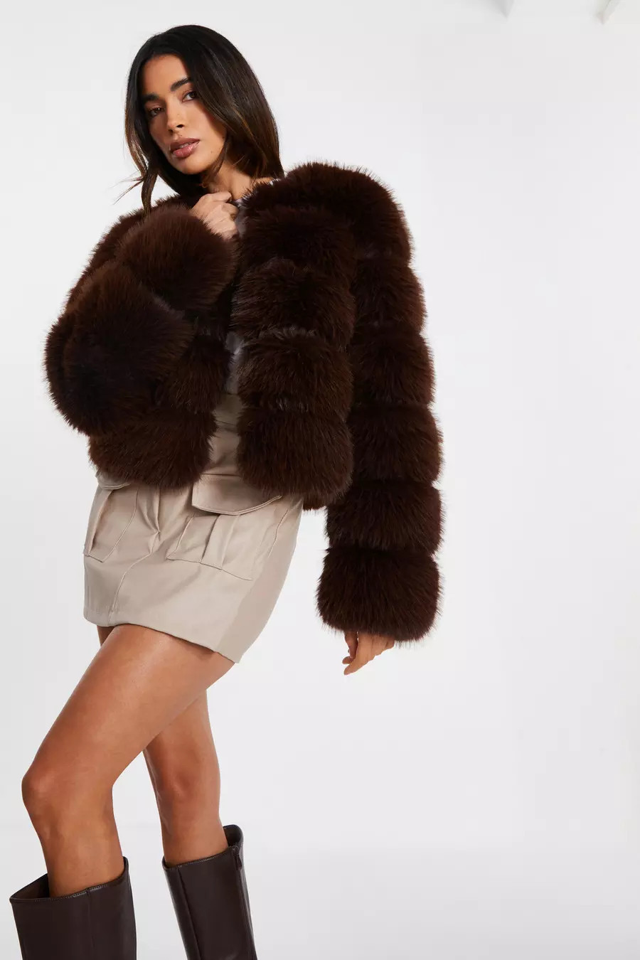 Brown Faux Fur Jacket | Quiz Clothing