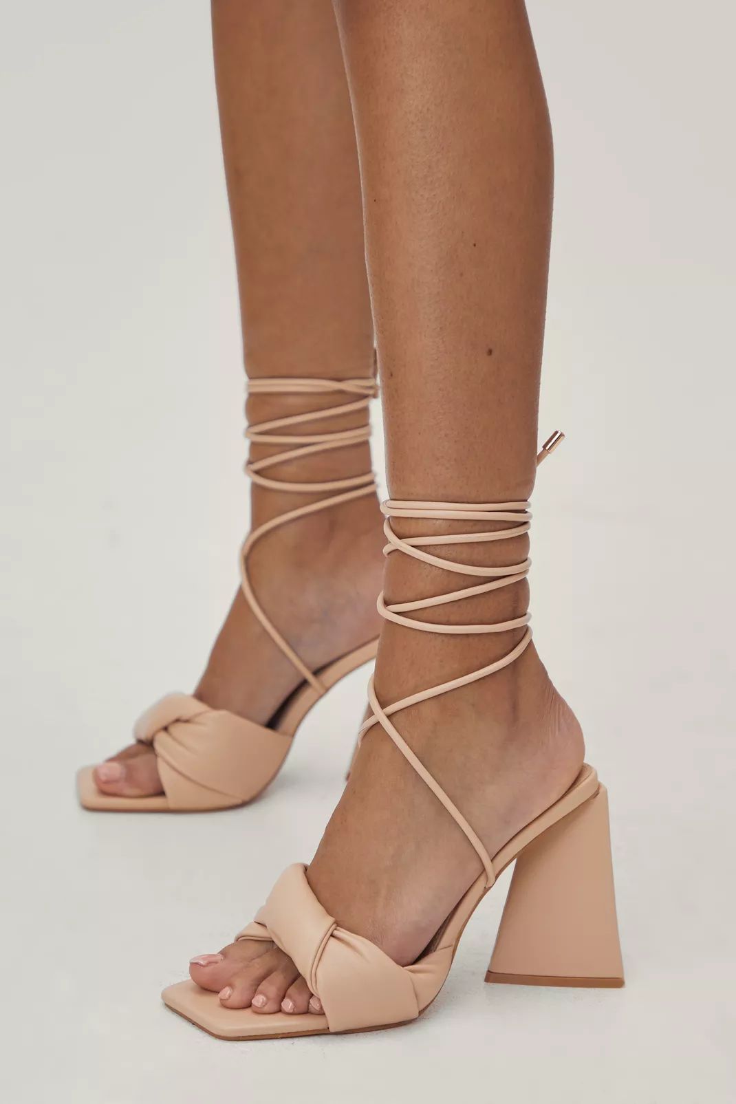 Faux Leather Strappy Flared Heels | Nasty Gal (US)