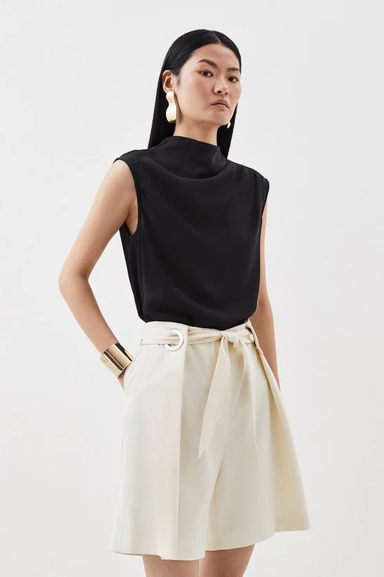 Relaxed Tailored Belted Tailored Shorts | Karen Millen US