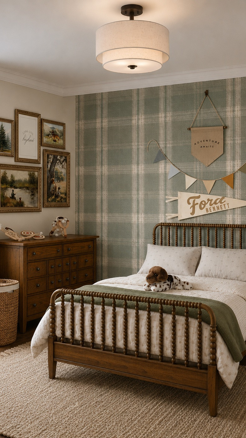 Vintage boys bedroom ideas will always be one of my favorite styles to design because they feel cozy, timeless, and never too themed.

I mocked up a 3D rendering of this room design since it has become one of my most loved designs, and I think a lot of that comes from keeping the foundation classic. 

Warm wood furniture, soft green tones, layered textures, vintage-inspired artwork, and cozy details create a room that feels collected instead of trendy.

And if you’re trying to create a room that feels pulled together but don’t know where to start, I also offer virtual room design and styling services. Message me or visit my website for details.

Shop the design below.

#LTKHome #LTKKids