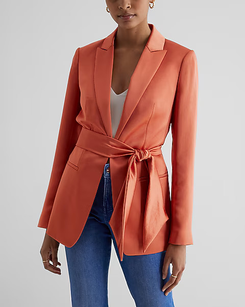Satin Peak Lapel Tie Waist Blazer | Express