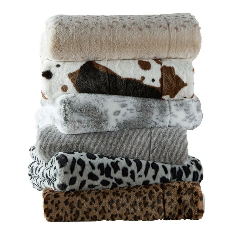 Better Homes & Gardens Snow Leopard Faux Rabbit Fur and Sherpa Throw Blanket, Easy Wash, 50 x 60,... | Walmart (US)