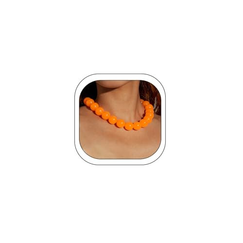 Hewill Colorful Chunky Beaded Necklace for Women Blue Green Pink Red Beads Choker Necklaces Acrylic Bead Statement Necklace Trendy Handmade Jewelry (Orange) | Amazon (US)