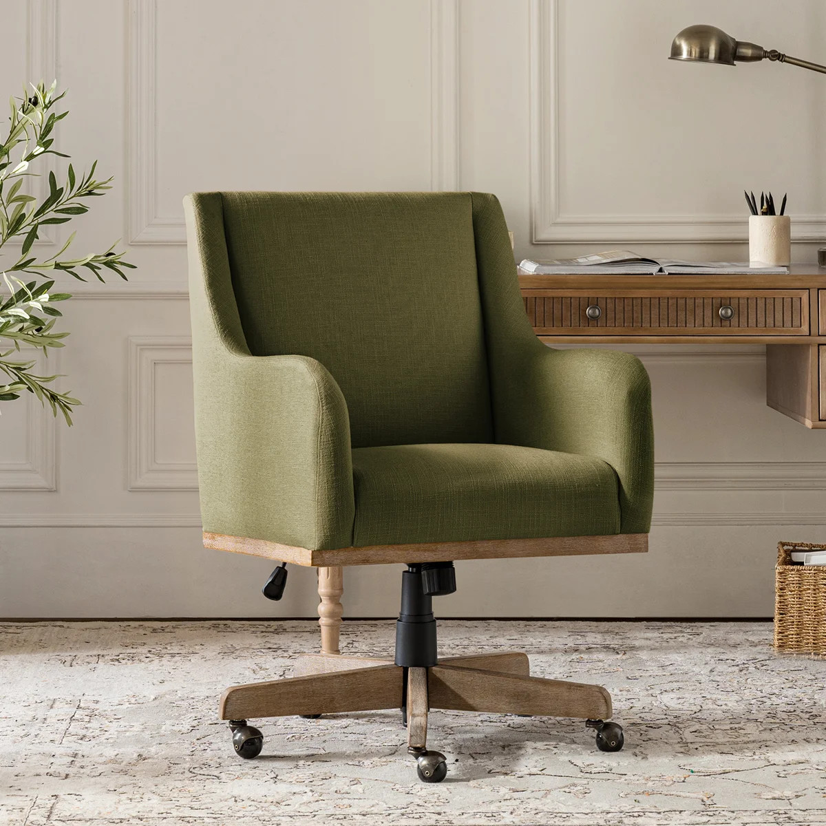 Ackeron Julia Farmhouse 360\u00b0 Swivel Office Chair with Adjustable Height and Curved Armrests | Wayfair North America