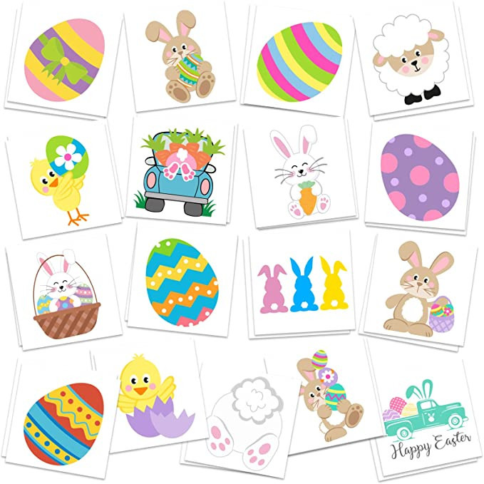 Easter Egg Fillers, 34Pcs Temporary Tattoos Easter Gifts for Kids, Removable Tattoo Easter Sticke... | Amazon (US)