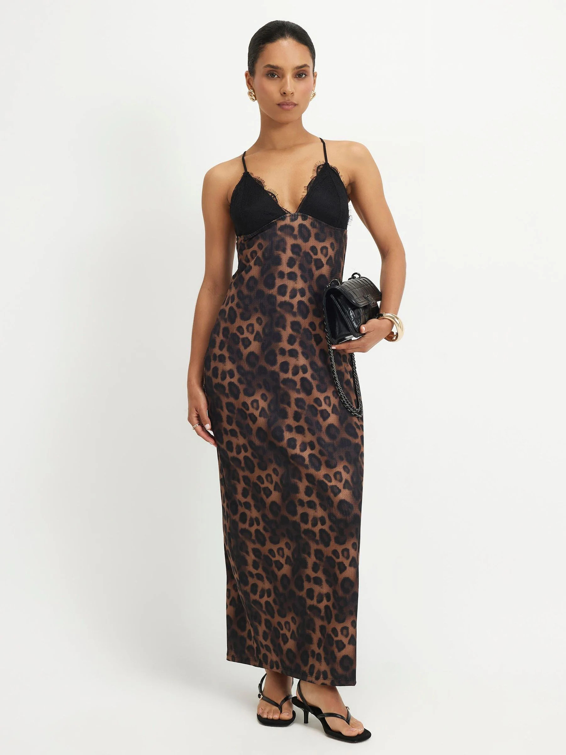 River Island Lace Trim Animal Maxi Dress | Next US
