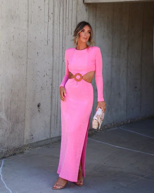 Karinna Padded Shoulder Cutout Maxi Dress - Pink | VICI Collection