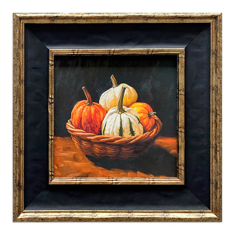Basket of Pumpkins Framed Hand Painted Wall Art, 12x12 | At Home
