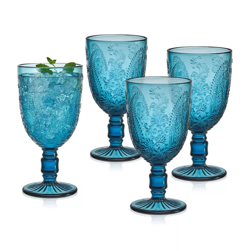 Maddi 10-ounce Wine Goblet, Set of 4, Indigo Glass | Belk