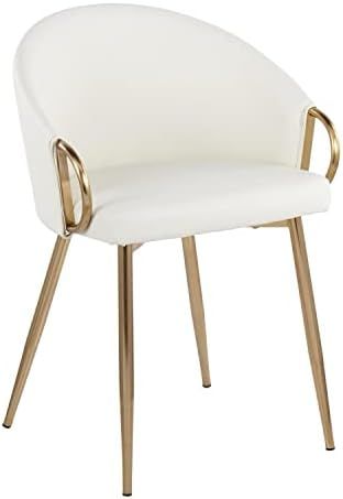 LumiSource Claire Contemporary Chair in Gold Metal and White PU CH-Claire AUW Gold Metal, White P... | Amazon (US)