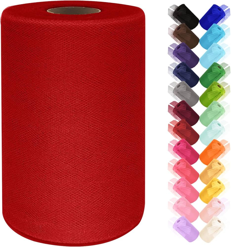 Red Tulle Fabric Roll 6 Inch by 100 Yards (300 ft) Tulle Ribbon Sheer Mesh Netting for DIY Tutu S... | Amazon (US)