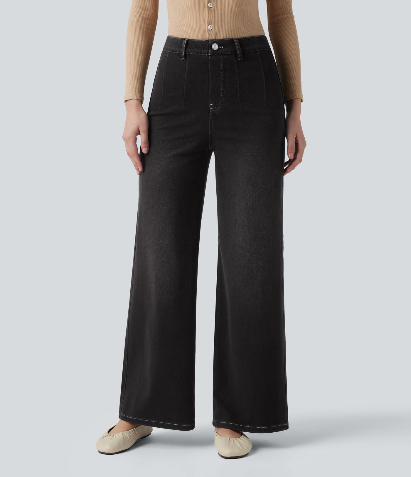 Women’s Halara Flex™ High Waisted Tummy Control Wide Leg Casual Jeans with Pockets - Halara | HALARA