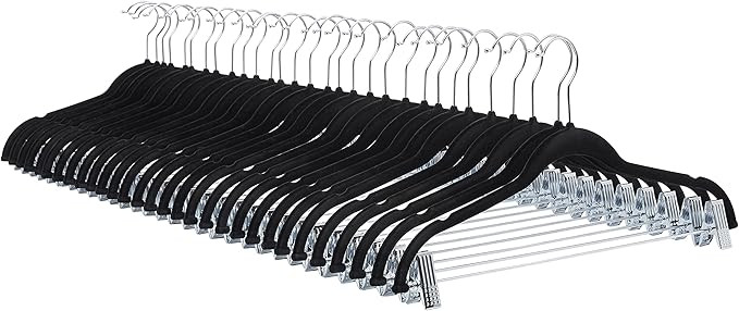 Amazon Basics Velvet, Non-Slip Skirt Clothes Hangers with Clips, Organize Pants and Skirts, Black... | Amazon (US)