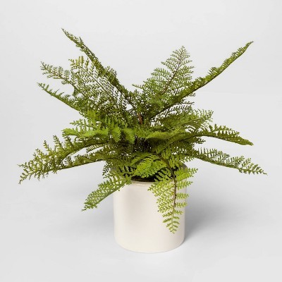 15" x 14.5" Artificial Fern Arrangement in Ceramic Pot White/Green - Threshold™ | Target