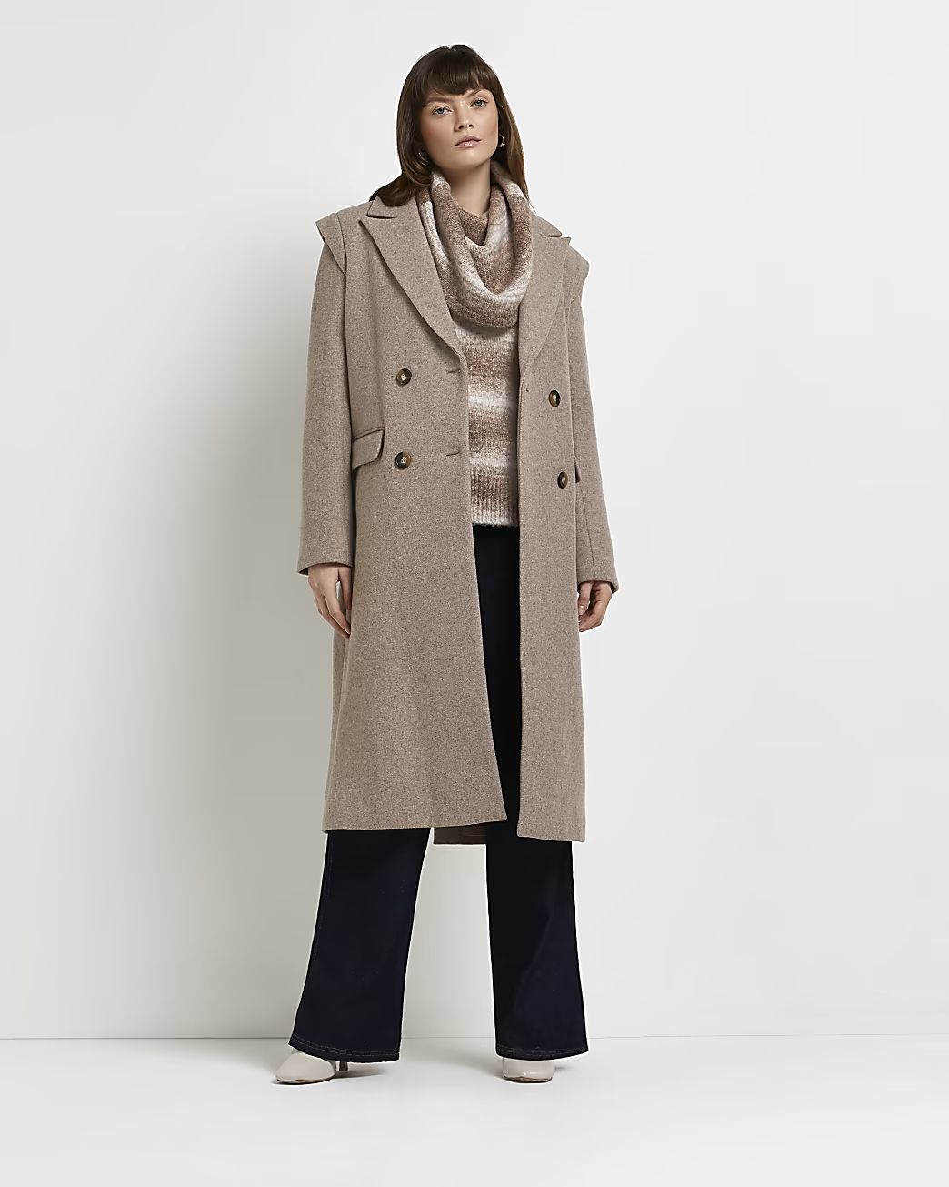 Beige padded shoulder longline coat | River Island (UK & IE)