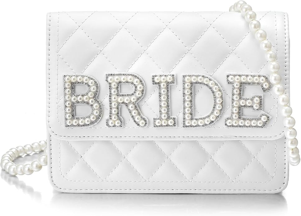 Eccliy Wifey Gift Mrs Bride White Leather Bag with Pearl Chain Clutch Evening Bag for Wedding Ann... | Amazon (US)