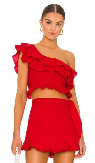 Leni Ruffle Top in Cherry Poplin | Revolve Clothing (Global)
