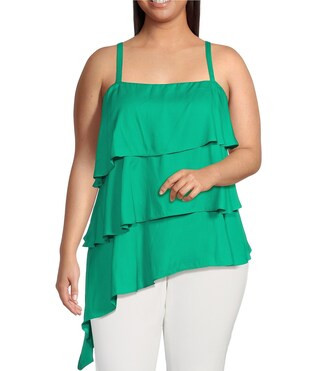 Plus Size Asymmetrical Ruffle Tiered Top | Dillard's