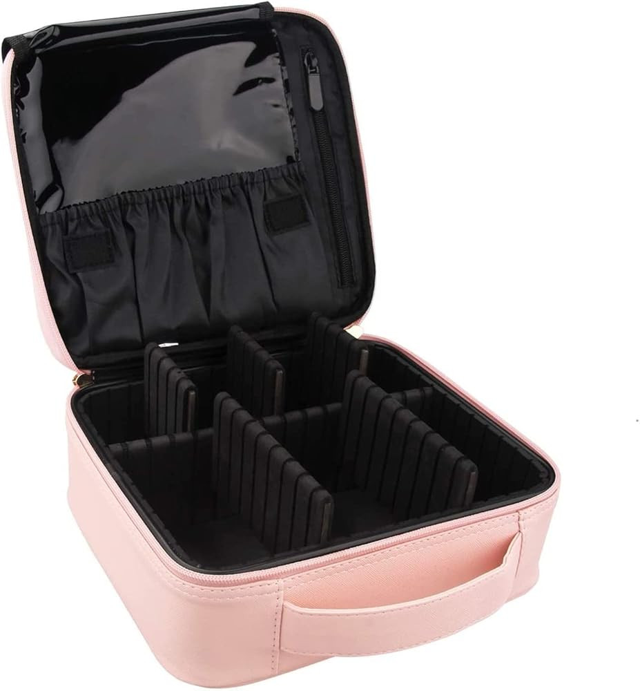 Pink Makeup Bag, Travel Make Up Organiser Professional Cosmetic Bags Waterproof Vanity Case Makeu... | Amazon (UK)