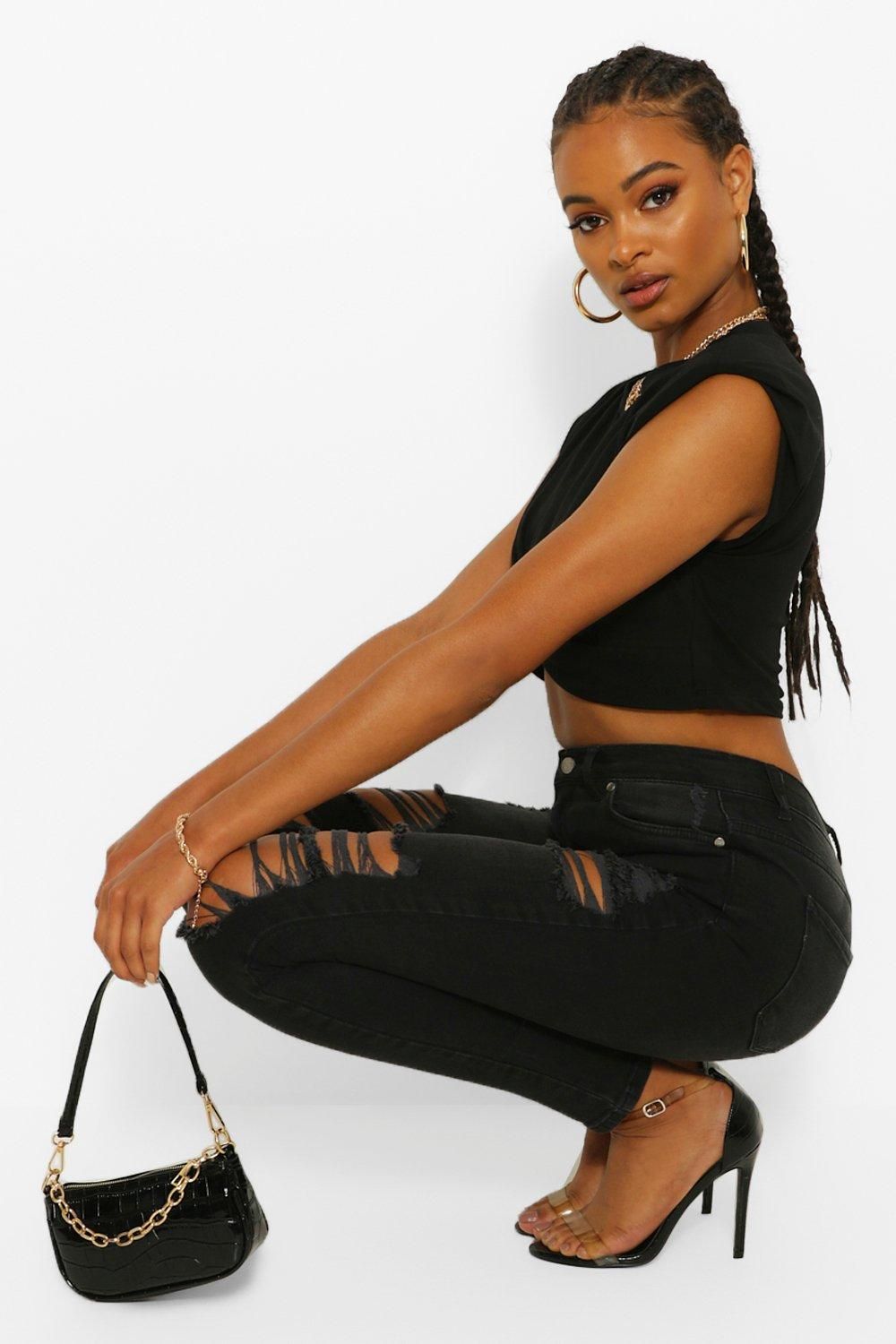 Womens Super High Waist Power Stretch Skinny Jeans - Black - 6 | Boohoo.com (US & CA)