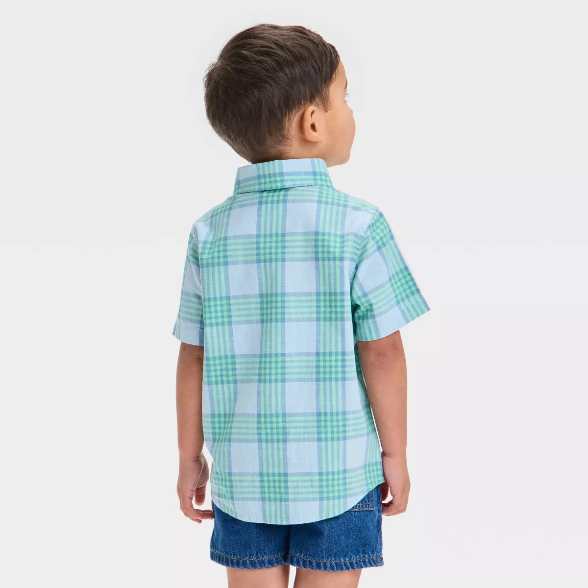 Toddler Boys' Short Sleeve Plaid Poplin Woven Shirt - Cat & Jack™ Blue/Green | Target
