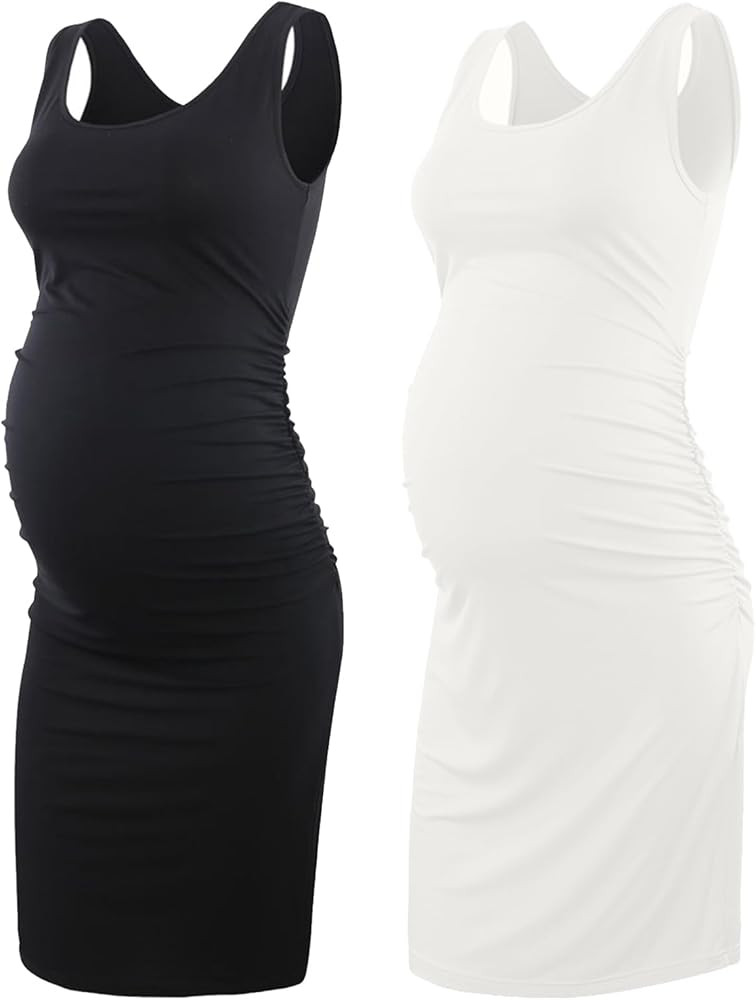 Liu & Qu Women's Maternity Sleeveless Tank Dresses Side Ruching Bodycon Dress for Daily Wearing o... | Amazon (US)