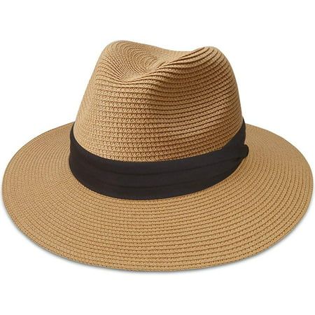 Panama Straw Boater Hat Womens UPF 50+ Portable Foldable Beach Straw Hat Wide Brim Summer Sale 56-58 | Walmart (US)