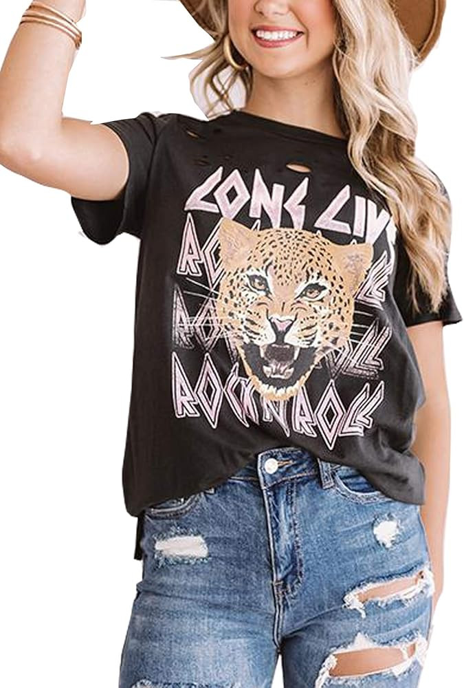 SOFIA'S CHOICE Women Tiger Tee Shirt Short Sleeve Tie dye Graphic Round Neck Casual Cute Top | Amazon (US)