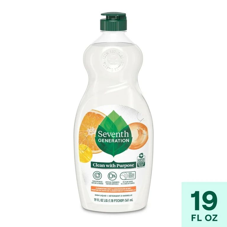 Seventh Generation Clean with Purpose Liquid Dish Soap, Clementine Zest and Lemongrass, 19 fl oz | Walmart (US)