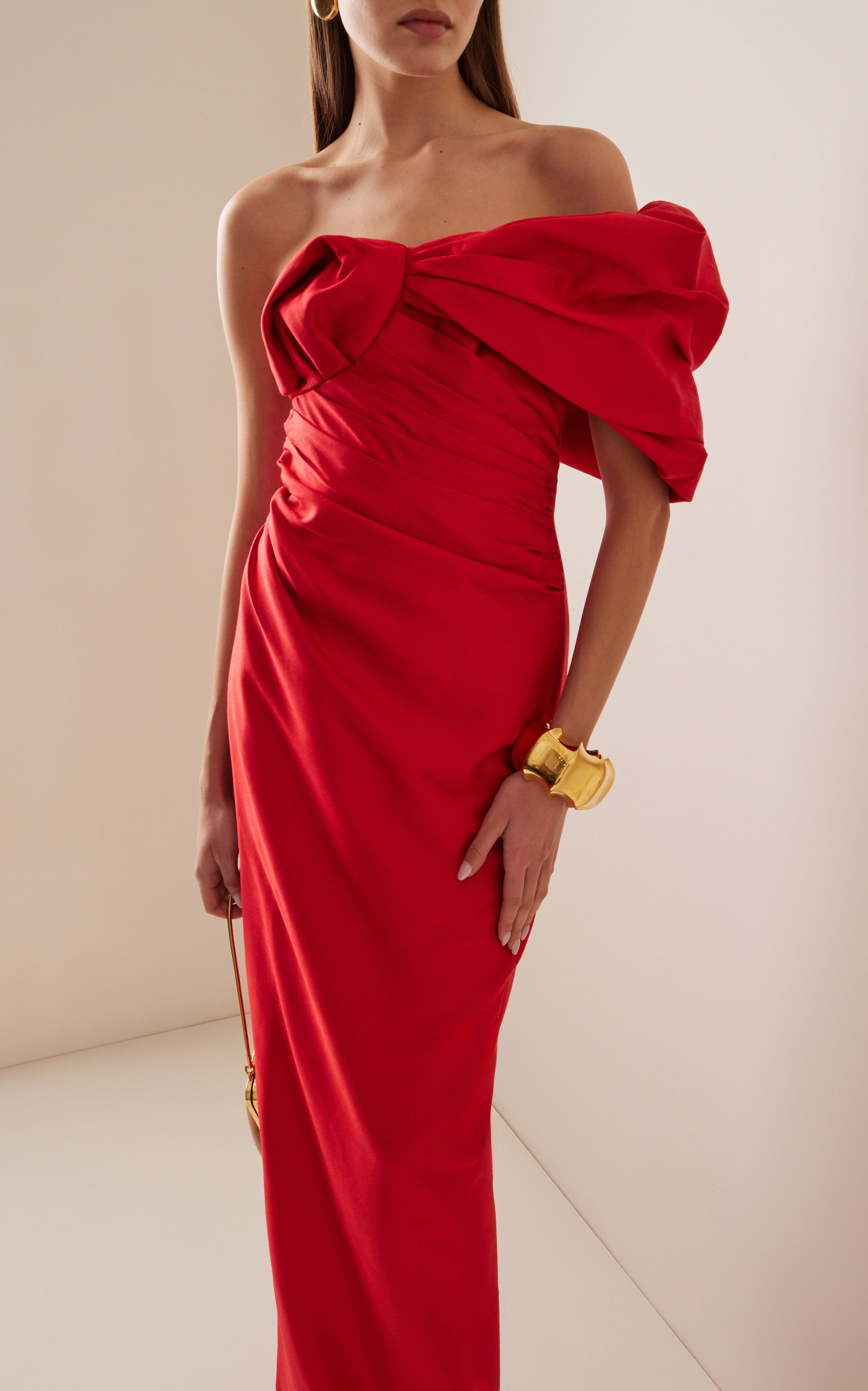 Marlo Ruched Wool-Silk Off-The-Shoulder Gown | Moda Operandi (Global)