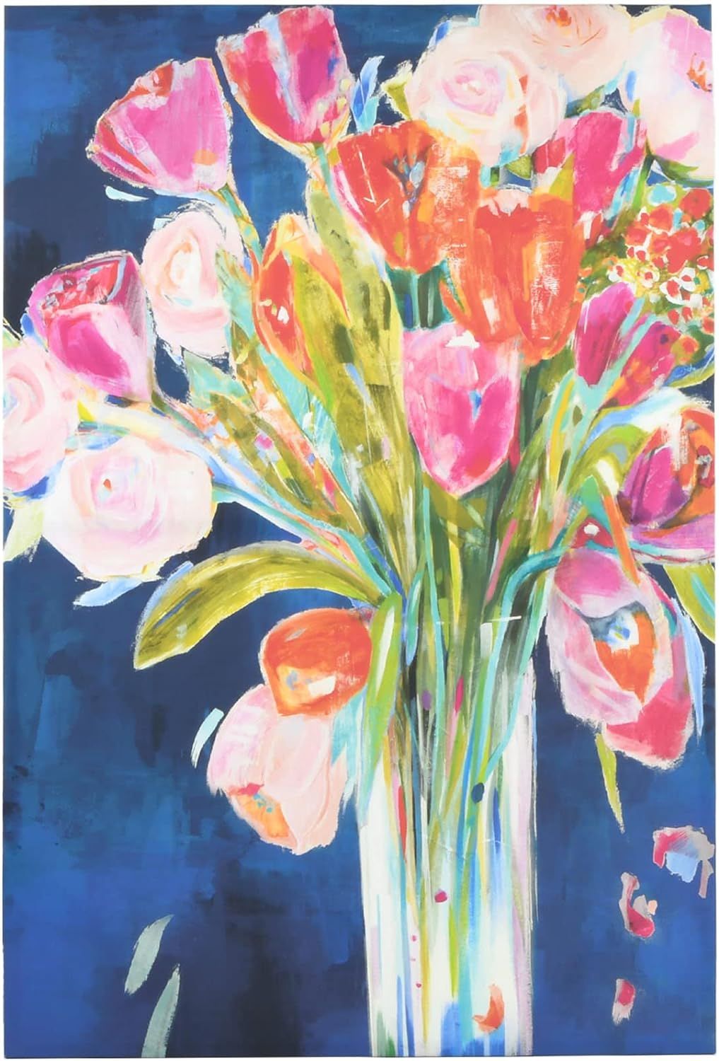 Prinz Contemporary Colorful Flower Blooms 23.5"x23.5" Canvas Wall Art, Pink Orange Blue Floral Wa... | Amazon (US)