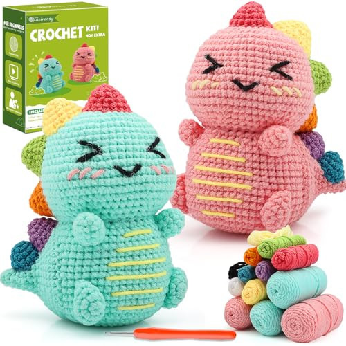 Faircosy Dinosaur Crochet Kit for Beginners: 2PCS Crochet Animal Kits for Adults - Learn to Crocheting Cute Amigurumi Starter Kit with Written Pattern & Video Tutorials (40%+ Yarn Extra) | Amazon (US)