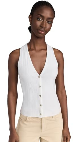 Vince Women's Button V Neck Tank, Off White, Small | Amazon (US)
