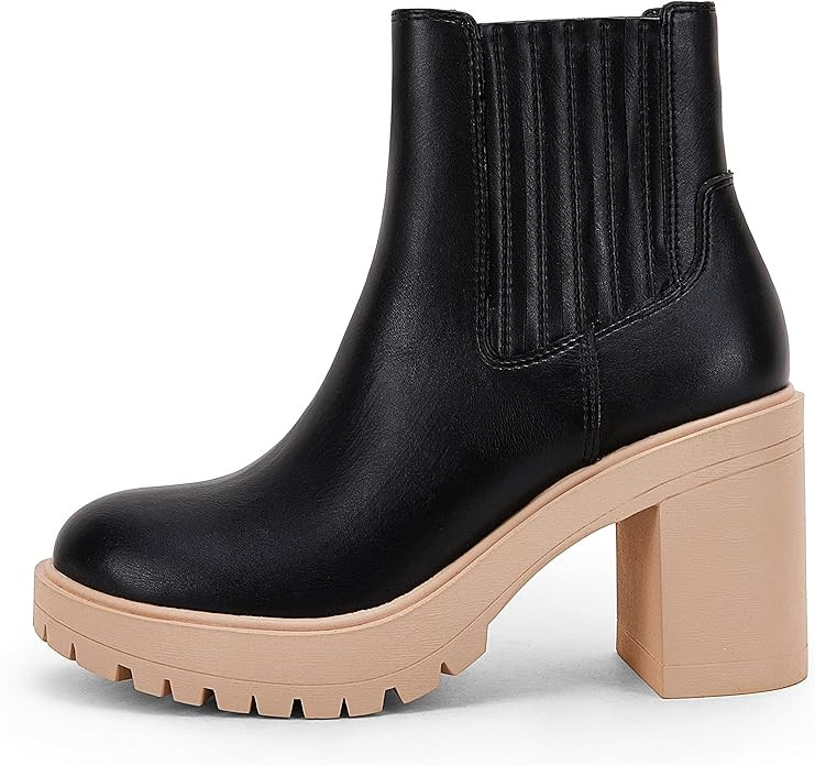 Womems Platform Lug Sole Ankle Boots Chunky Block Heel Seam Booties Combat Cozy Round Toe Chelsea... | Amazon (US)