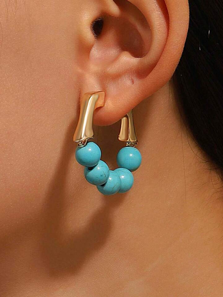 1pair Vintage Western Style Unique Design Cold Tone Beaded Earrings, Fashion Accessories | SHEIN