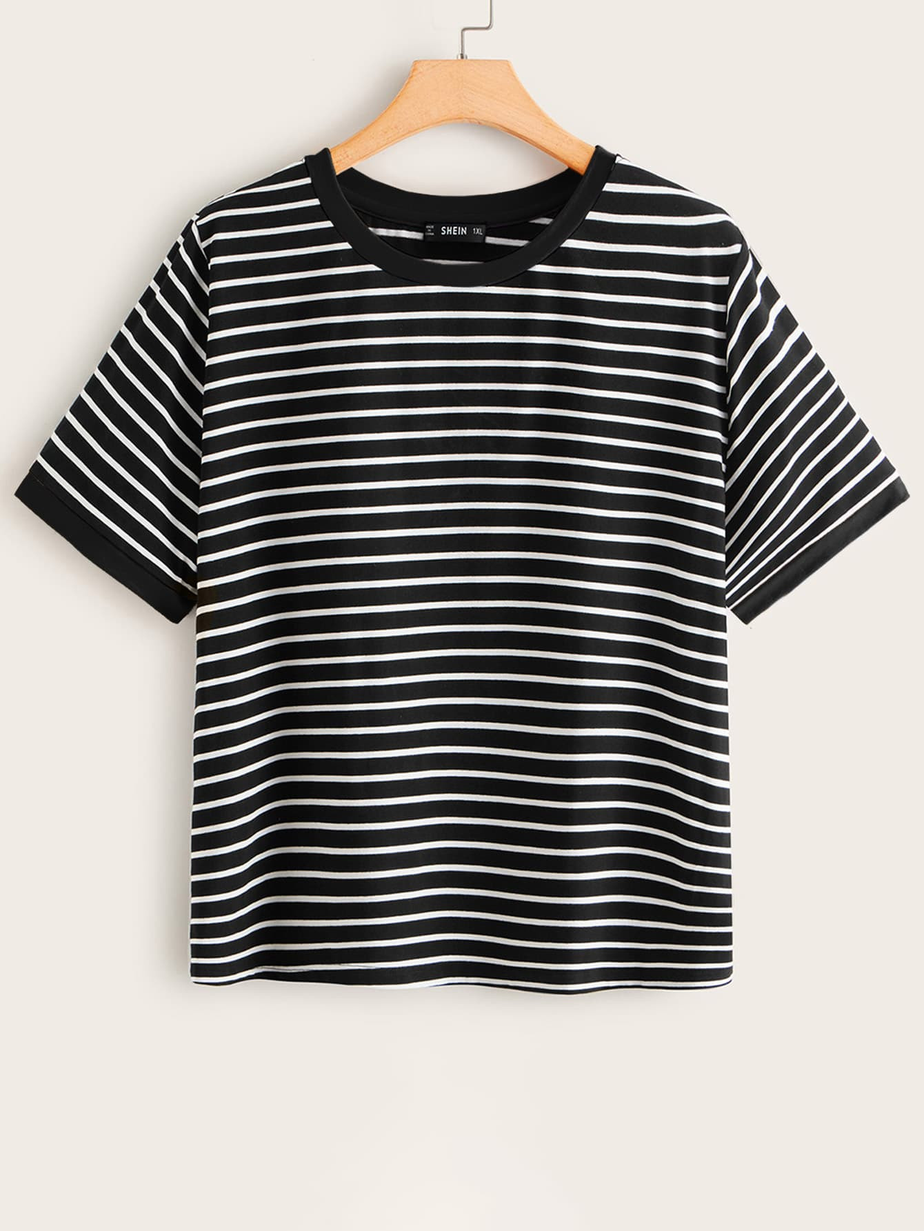 SHEIN EZwear Striped Ringer Tee | SHEIN