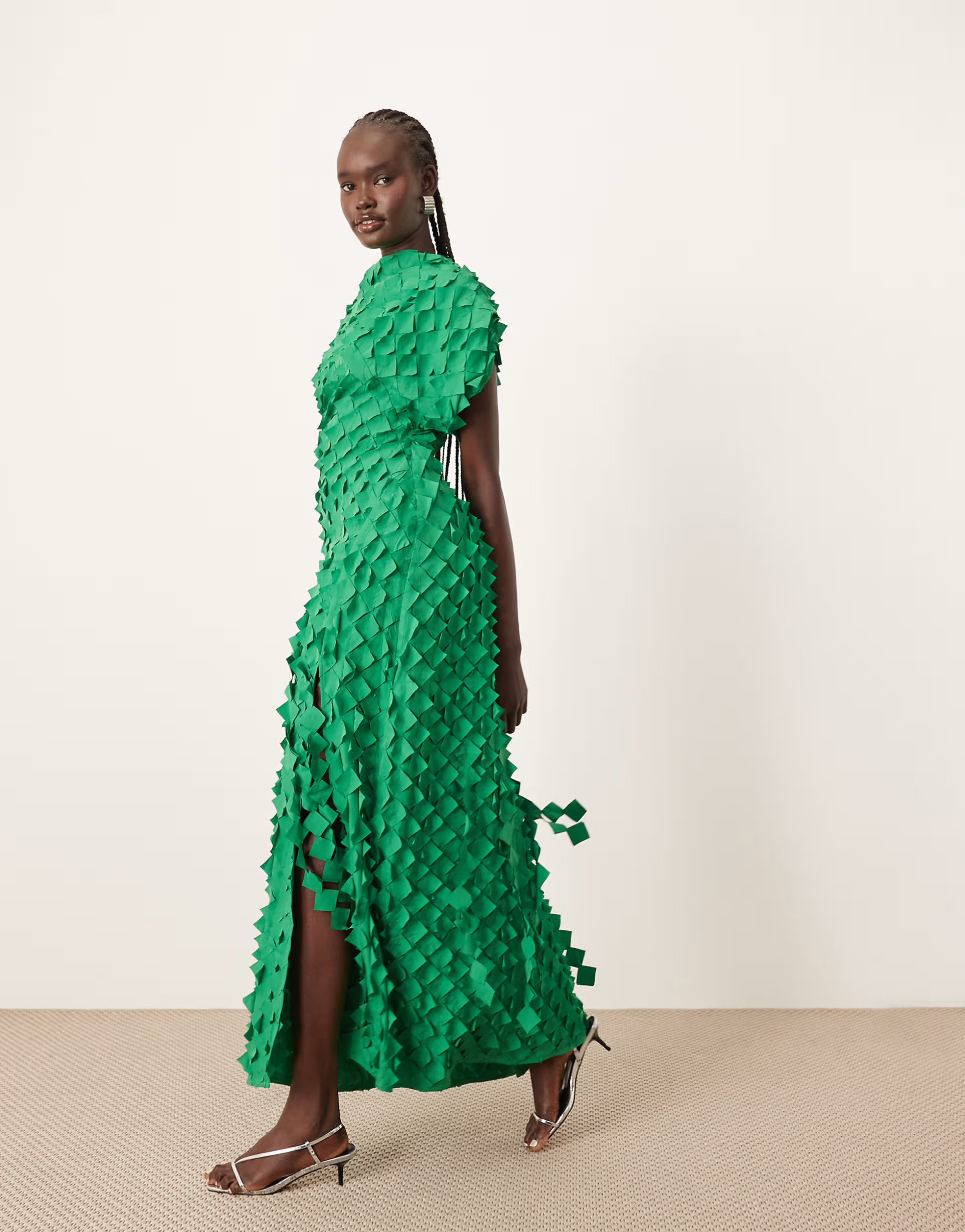 ARRANGE textured laser cut midi dress with split in green | ASOS (Global)