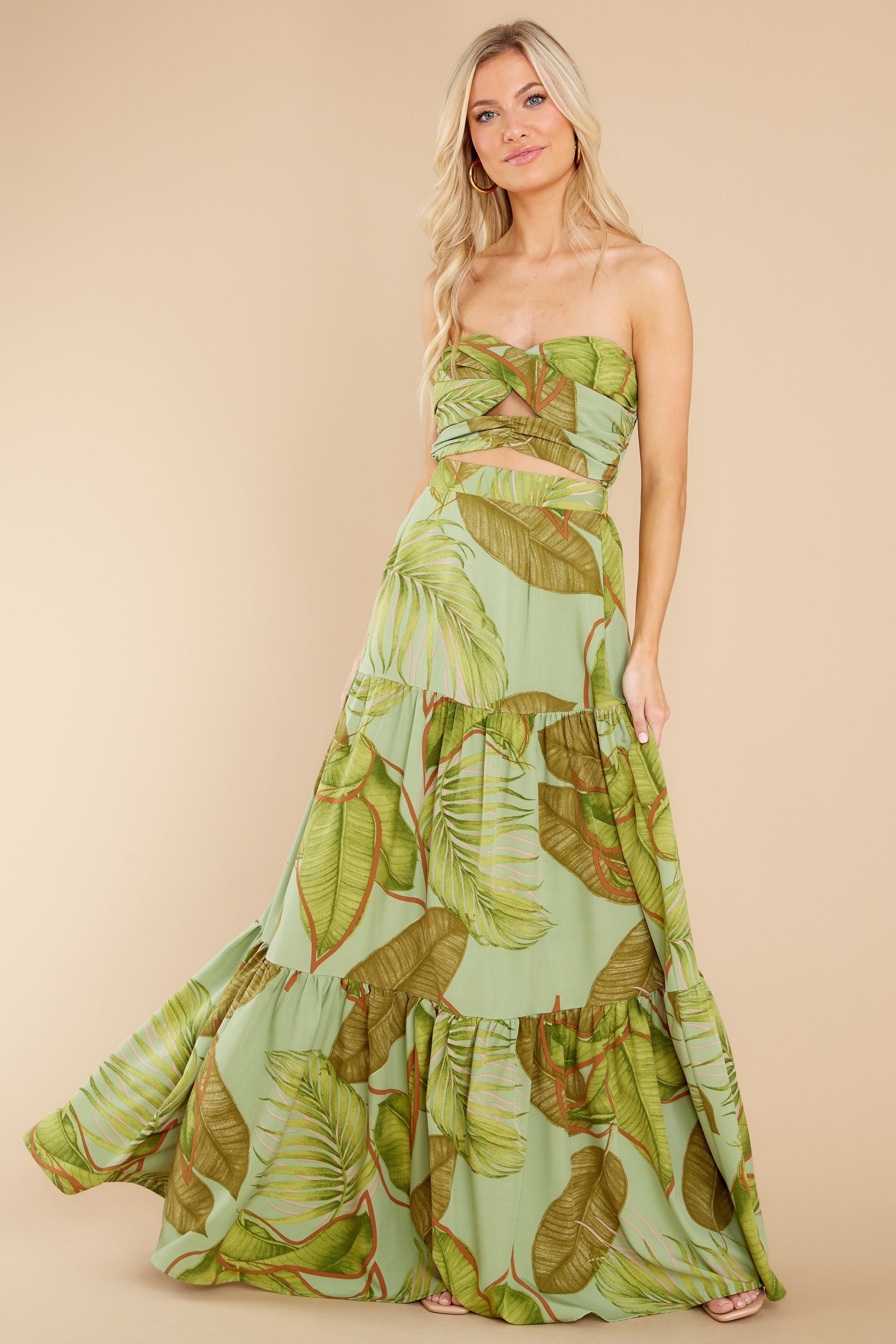 Growing Fonder Green Tropical Print Two Piece Set | Red Dress 