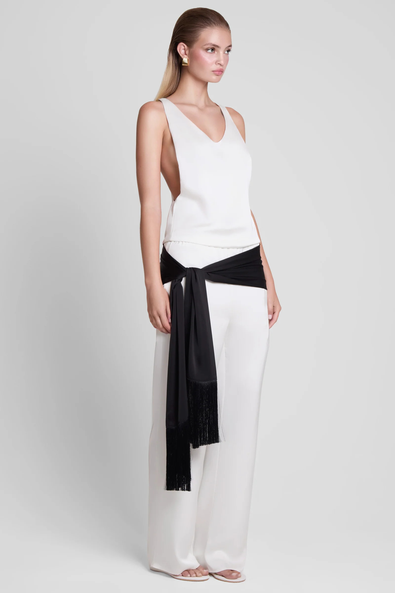 Soho Satin Straight Leg Pants - White | LEAU | LEAU (US)