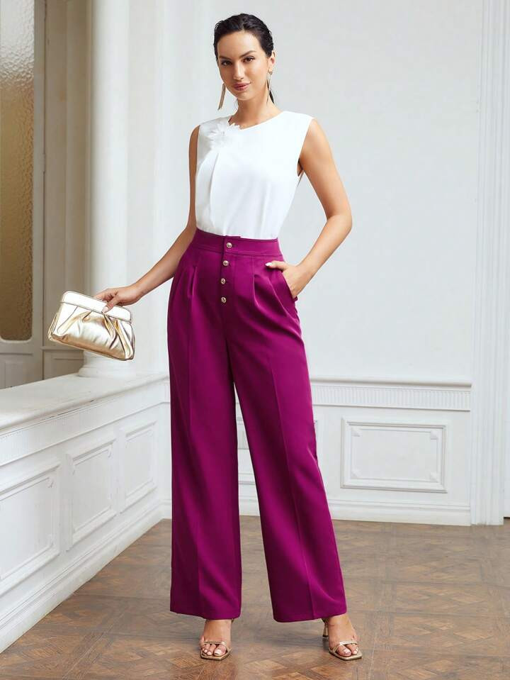 MOTF PREMIUM GOLD BUTTON SUIT PANTS | SHEIN