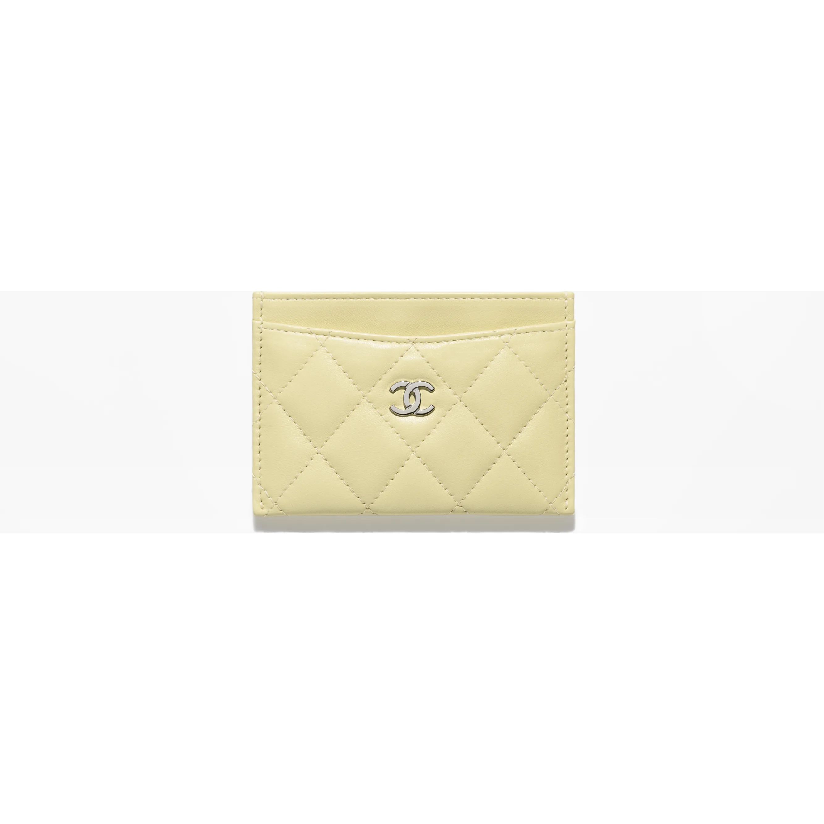 Classic card holder - Lambskin & silver-tone metal, yellow — Fashion | CHANEL | Chanel, Inc. (US)