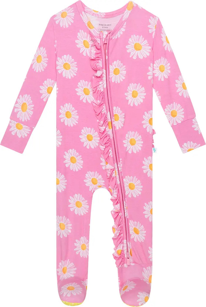 Posh Peanut Quinn Floral Ruffle Zip Fitted One-Piece Pajamas | Nordstrom | Nordstrom
