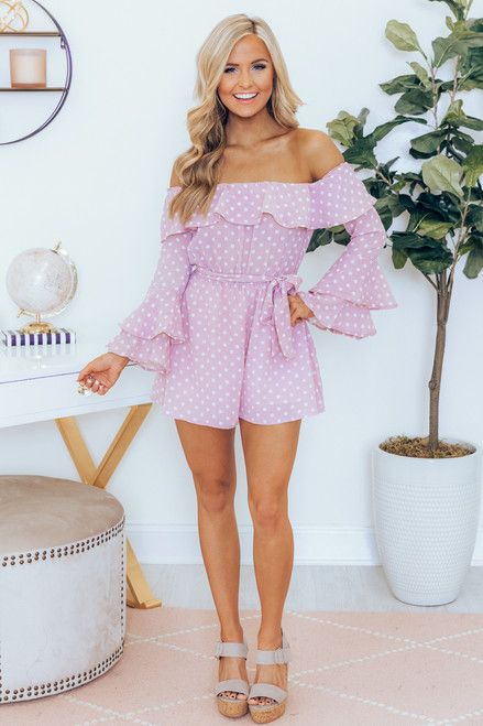 Always My Sweetest Love Lavender Polka Dot Romper | The Pink Lily Boutique