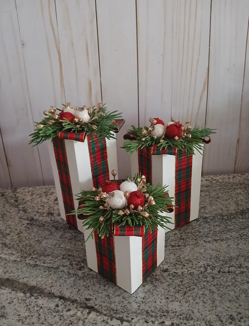 Set of 3 Wooden Christmas Gifts / Wooden Christmas Presents / Farmhouse Christmas Décor / Rustic... | Etsy (US)