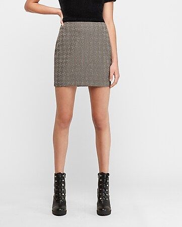 High Waisted Marled Houndstooth Straight Mini Skirt | Express