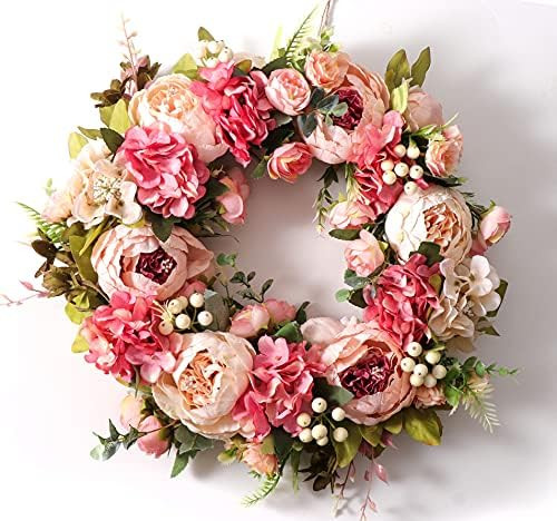 Peony Spring Wreaths for Front Door Outside Rose Summer Wreaths Full 16 Inch Handmade Spring Wrea... | Amazon (US)