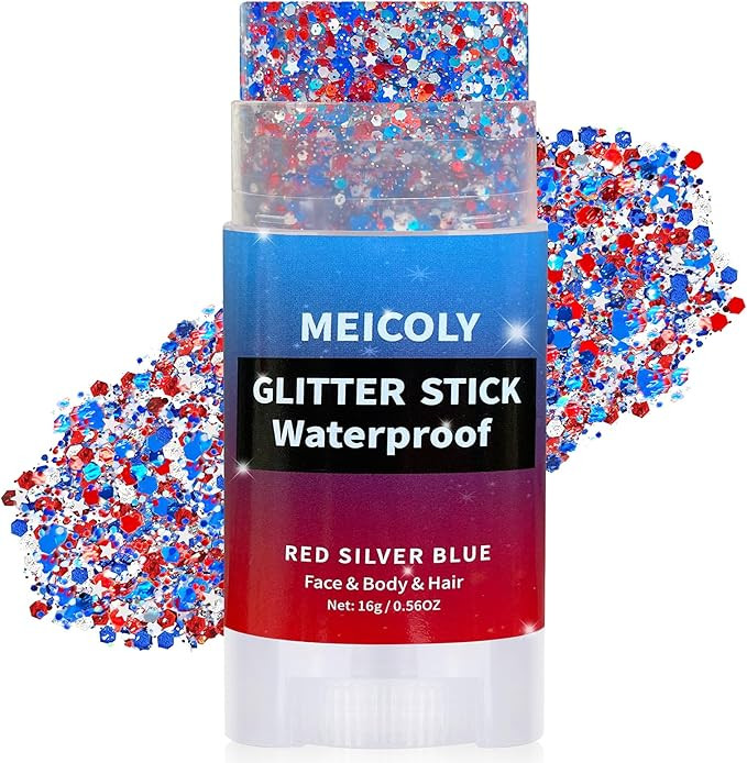 4th of July Hair Glitter Stick,Red White Blue Face Glitter Stick with Star,Fourth of July Patriot... | Amazon (US)